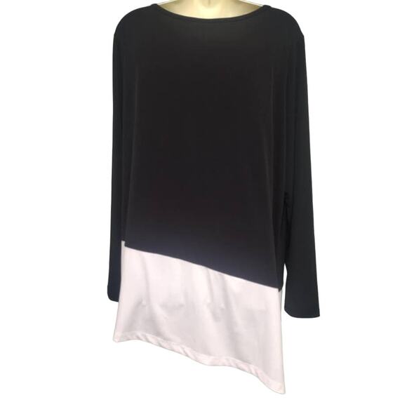 Susan Graver Two Color Asymmetrical Tunic, Black and White, Sz L - Picture 2 of 5